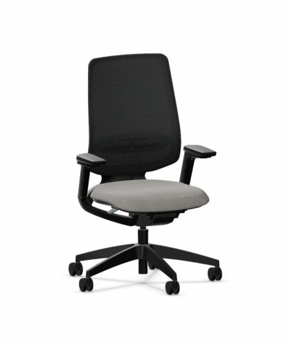 Bürostuhl_se:flex_membran_dunkelgrau_Sitzpolster_grau_Kunststofffuß_schwarz_vorne
