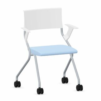Besucherstuhl_FlipFlap_Sitzpolster_hellblau_aluminiumgestell_vorne