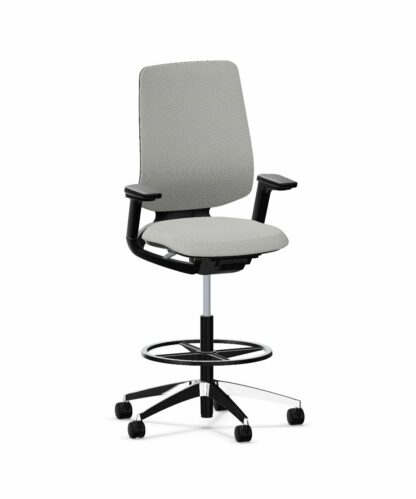 Bürostuhl_se:flex_Counter_membran_grau_Sitzpolster_grau_Aluminiumfuß_poliert_vorne