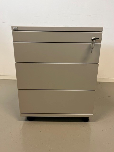 Rollcontainer kieselgrau_8 HE_mit Schubladen_von vorne